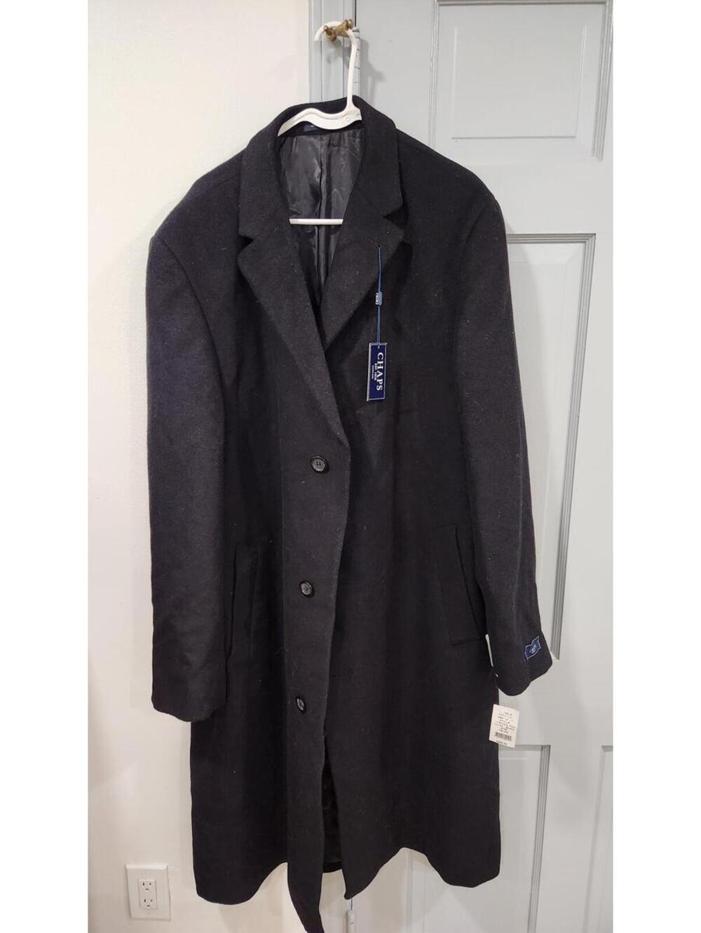 Chaps Black Wool Overcoat Size 48L